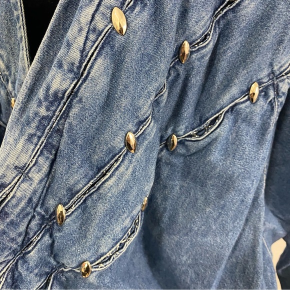 Vintage 80s LA Dawn Cali Open Front Embroidered Denim Jacket, Silver Details - Picture 3 of 6